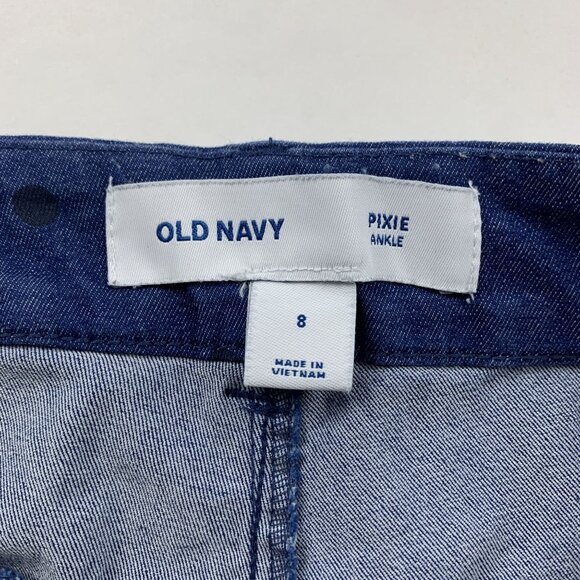 Old Navy Dark Denim Polka Dot Skinny Pixie Cropped Pant 8 - Picture 3 of 6